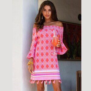 Cabana Life Coral Geo Off The Shoulder Dress - size M - EUC